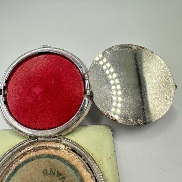Evans antique Art Deco 1930s mint green black enamel rouge powder makeup compact - Picture 5 of 10